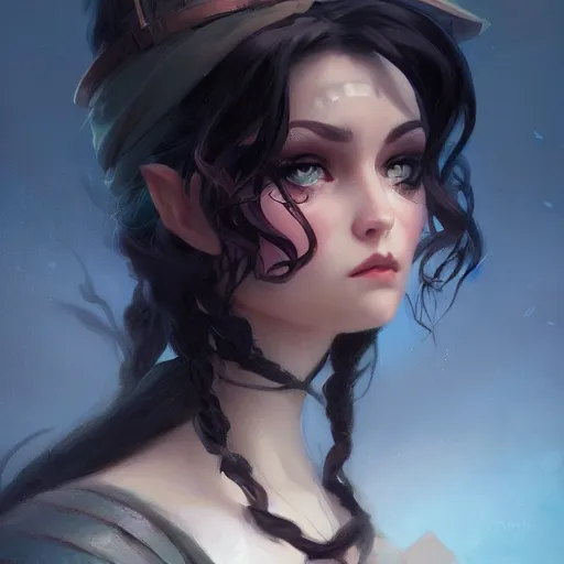 Prompt: beautiful grumpy girl, portrait, ice magic, whimsical, dark hair and makeup, cute, sharp focus, digital painting, matte fantasy painting, deviantart artstation, by jason felix, ivan aivazovsky, steve argyle, tyler jacobson, peter mohrbacher, cinema, masterpiece