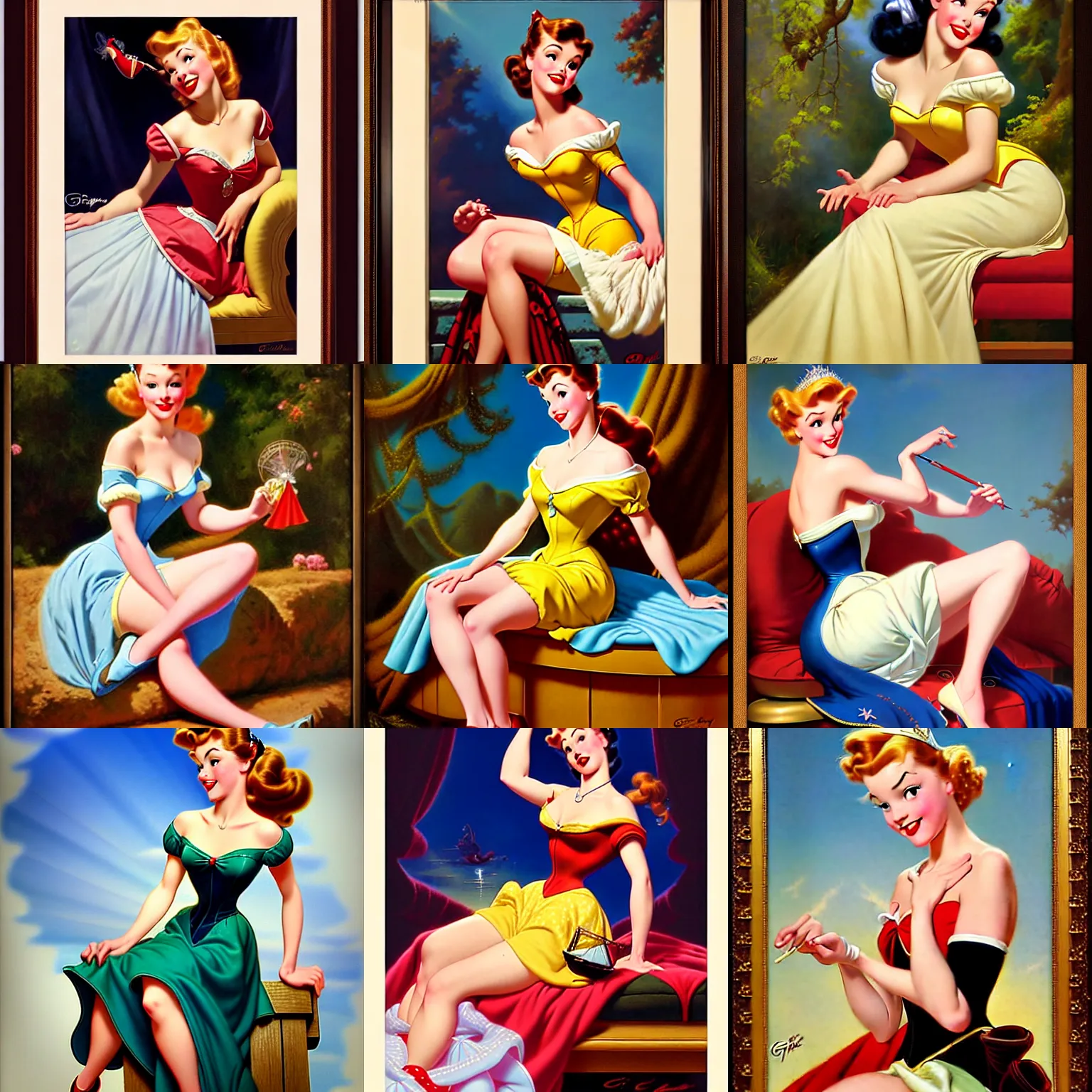 Prompt: disney princess by gil elvgren