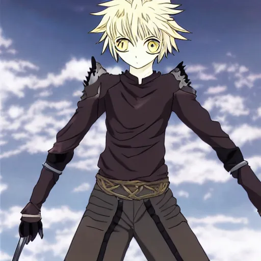 Prompt: young blonde boy fantasy thief, tsubasa chronicles, anime style