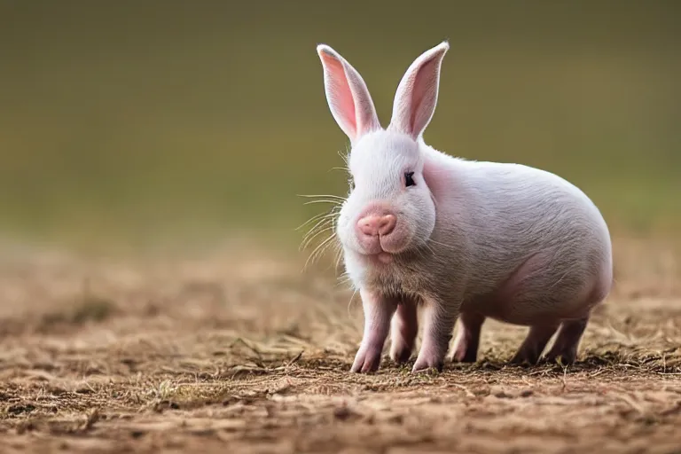 Image similar to a bunny pig!!! hybrid! hyper realistic!! realistic lighting!! wildlife photographer of the year!!! bold natural colors, national geographic, hd, wide angle, 8 k