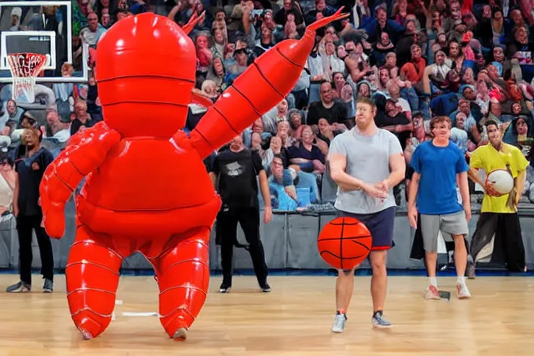 Image similar to giant human lobster playing basketball