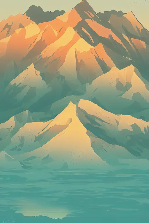 Image similar to sunrise mountain water vector illustration digital art by james gilleard trending on artstation