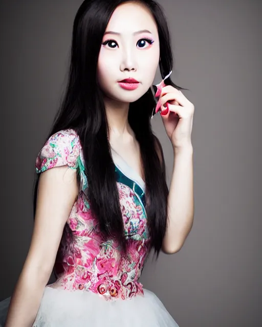 Image similar to Pretty little Chinese girl with big eyes and double eyelids in fashionable dress