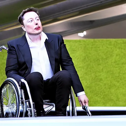 Image similar to elon musk in a wheelchair playing billiard