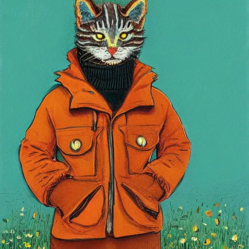 Image similar to portrait of a young disillusioned young man, by louis wain and simon stalenhag, trending on artstation