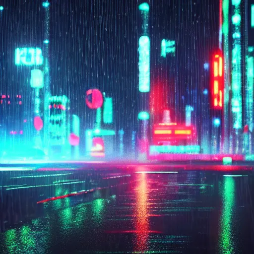 Prompt: digital painting of a futuristic neon city rainy sharp photorealistic octane render, bokeh in the background only