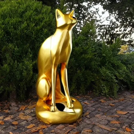 Prompt: fox statue made of reflective gold