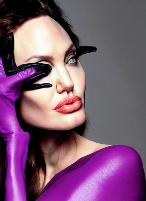 Image similar to Angelina Jolie as purple catwoman