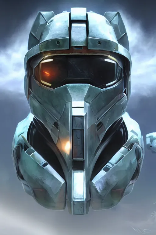 Image similar to robot ninja mask helmet halo master chief radiating a glowing aura global illumination ray tracing hdr fanart arstation by ian pesty and katarzyna da „ bek - chmiel