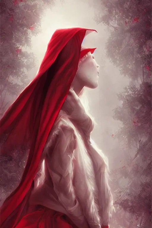 Image similar to Ethereal red riding hood, intricate detail, ornate, conceptual art, soft light, dynamic, art by artgerm