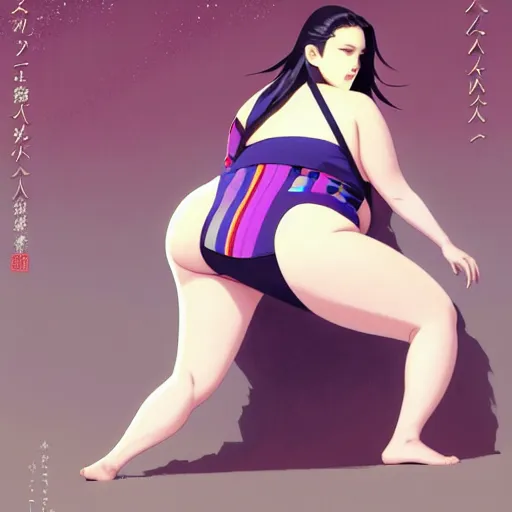 Image similar to a beautiful plus sized model japanese natalie portman, alluring plus sized model, wearing mayan leotard with overalls, street fashion hip hop style with mayan patterns, aztec street fashion, gapmoe yandere grimdark, trending on pixiv fanbox, painted by greg rutkowski makoto shinkai takashi takeuchi studio ghibli, akihiko yoshida