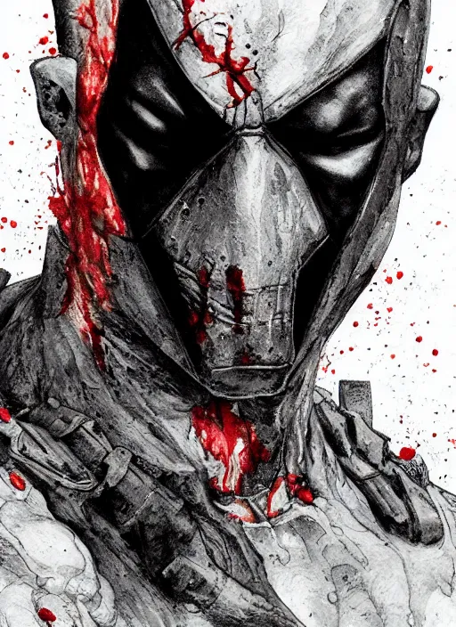 Image similar to portrait, Zombie Deadpool, watercolor, dramatic lighting, cinematic, establishing shot, extremly high detail, foto realistic, cinematic lighting, pen and ink, intricate line drawings, by Yoshitaka Amano, Ruan Jia, Kentaro Miura, Artgerm, post processed, concept art, artstation, matte painting, style by eddie mendoza, raphael lacoste, alex ross