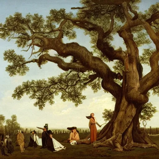 Image similar to huge tree with a lot of hung bodies, southern gothic art, 1 9 th century scene, painted by friedrich caspar david