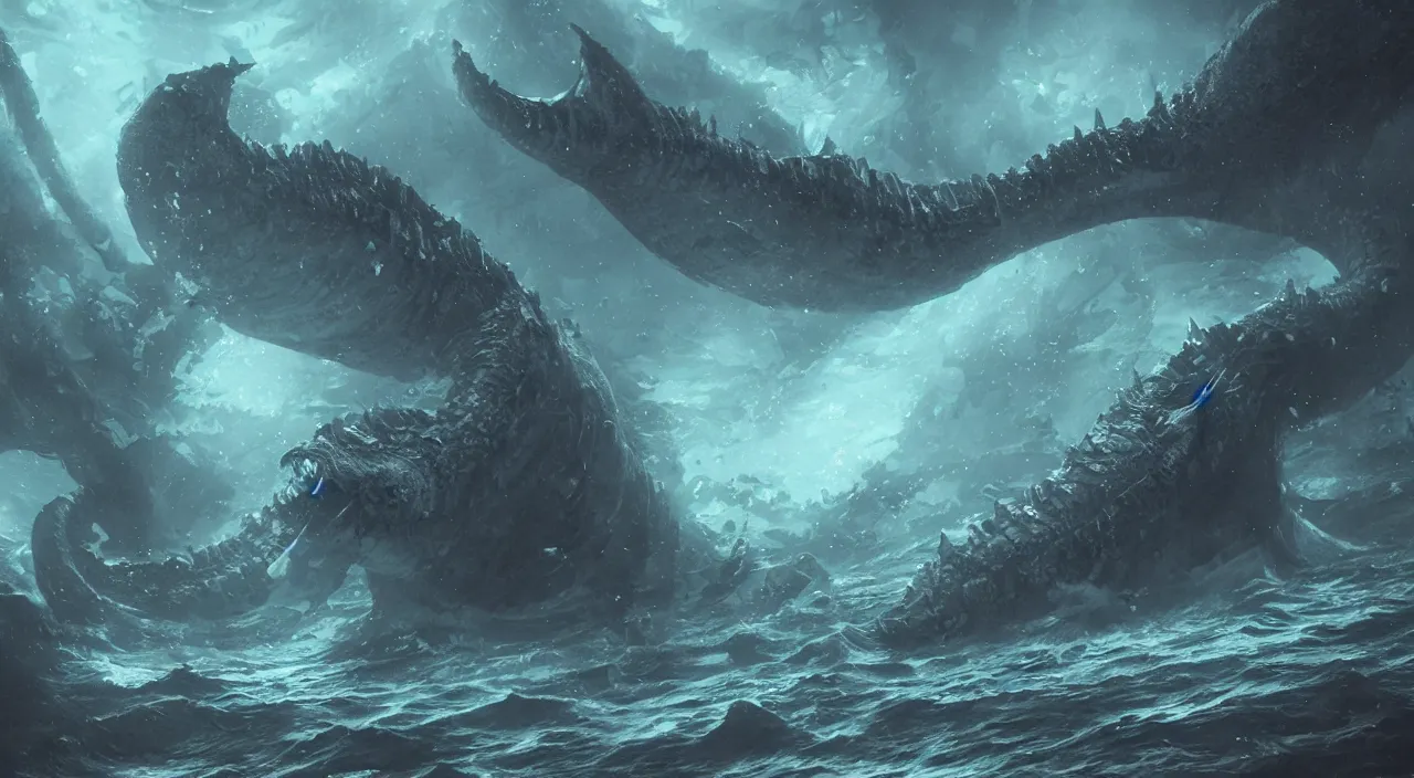 Prompt: Underwater Leviathan, eerie, emotion, concept art, cinematic