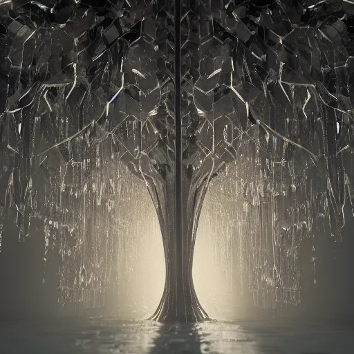 Prompt: crystal tree splash, closeup, extremely gloomy lighting, shining light, atmospheric, cinematic, unreal Engine, trending artstation hyperdetailed 8K