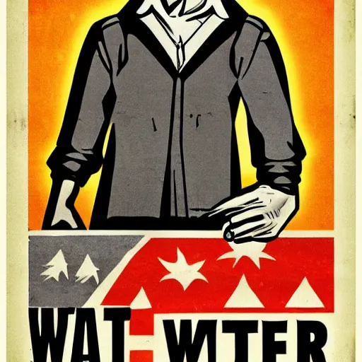 Image similar to Walter White depicted in an old style propaganda poster