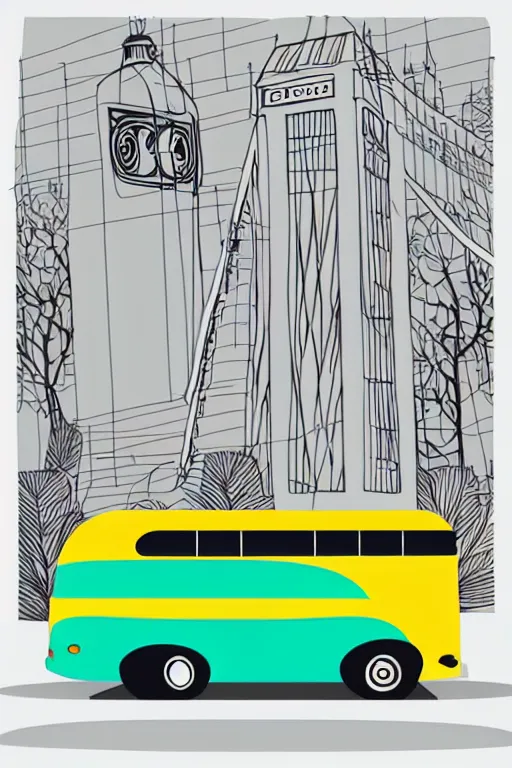 Prompt: minimalist boho style art of colorful bus in london, illustration, vector art