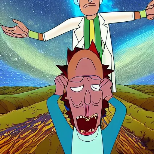 Image similar to Daniel the prophet dreaming of divine magical reflections of knowledge encoded in time and space ultra high quality surrealism style of Rick and Morty