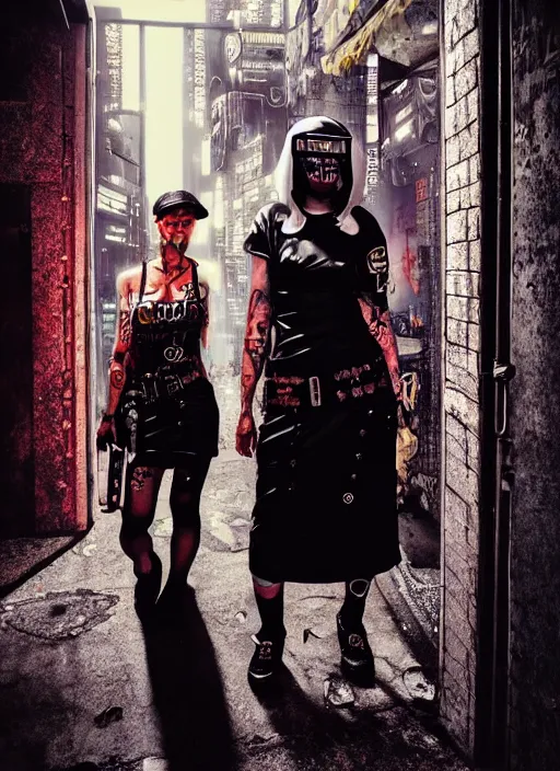 Image similar to portrait photo, 3 5 mm lomography, female doorwoman, gang clothing fashion, id magazine, hyperrealism, detailed textures, photorealistic, cyberpunk apocalyptic city, ultra realistic, cinematic, intricate, cinematic light, 8 k, david la chapelle, david kostic, artgerm