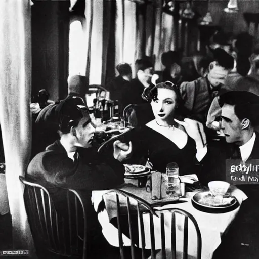 Prompt: 1 9 5 0 photograph of vampires in a cafe in paris