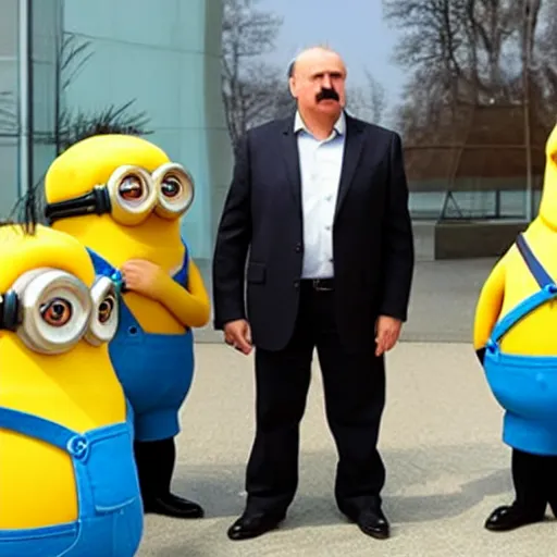 Prompt: Alexander Lukashenko surrounded by Minions