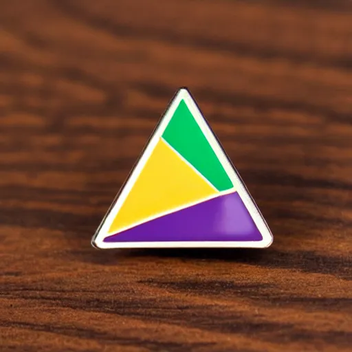 Prompt: a triangle enamel pin of a fire hazard label, smooth curves
