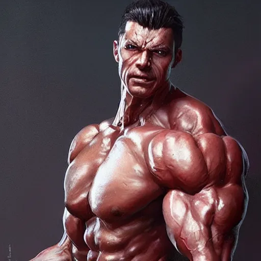 Image similar to very muscular man, mutant, translucent skin, full body, painted by stanley lau, painted by greg rutkowski, painted by stanley, artgerm, masterpiece, digital art, trending on arts