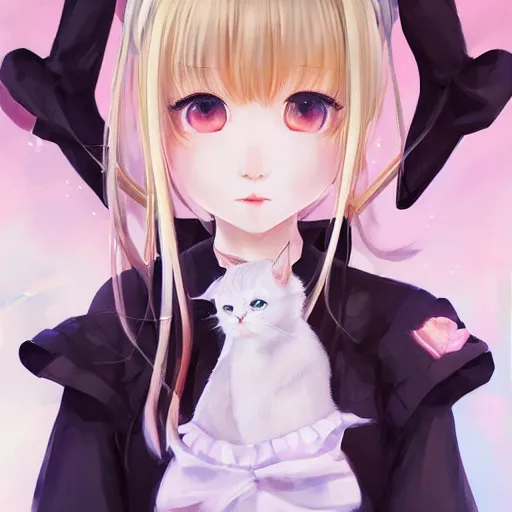 Image similar to realistic beautiful gorgeous natural cute Blackpink Lalisa Manoban white hair cute white cat ears in maid dress outfit golden eyes artwork drawn full HD 4K highest quality in artstyle by professional artists WLOP, Taejune Kim, Guweiz, ArtGerm on Artstation Pixiv