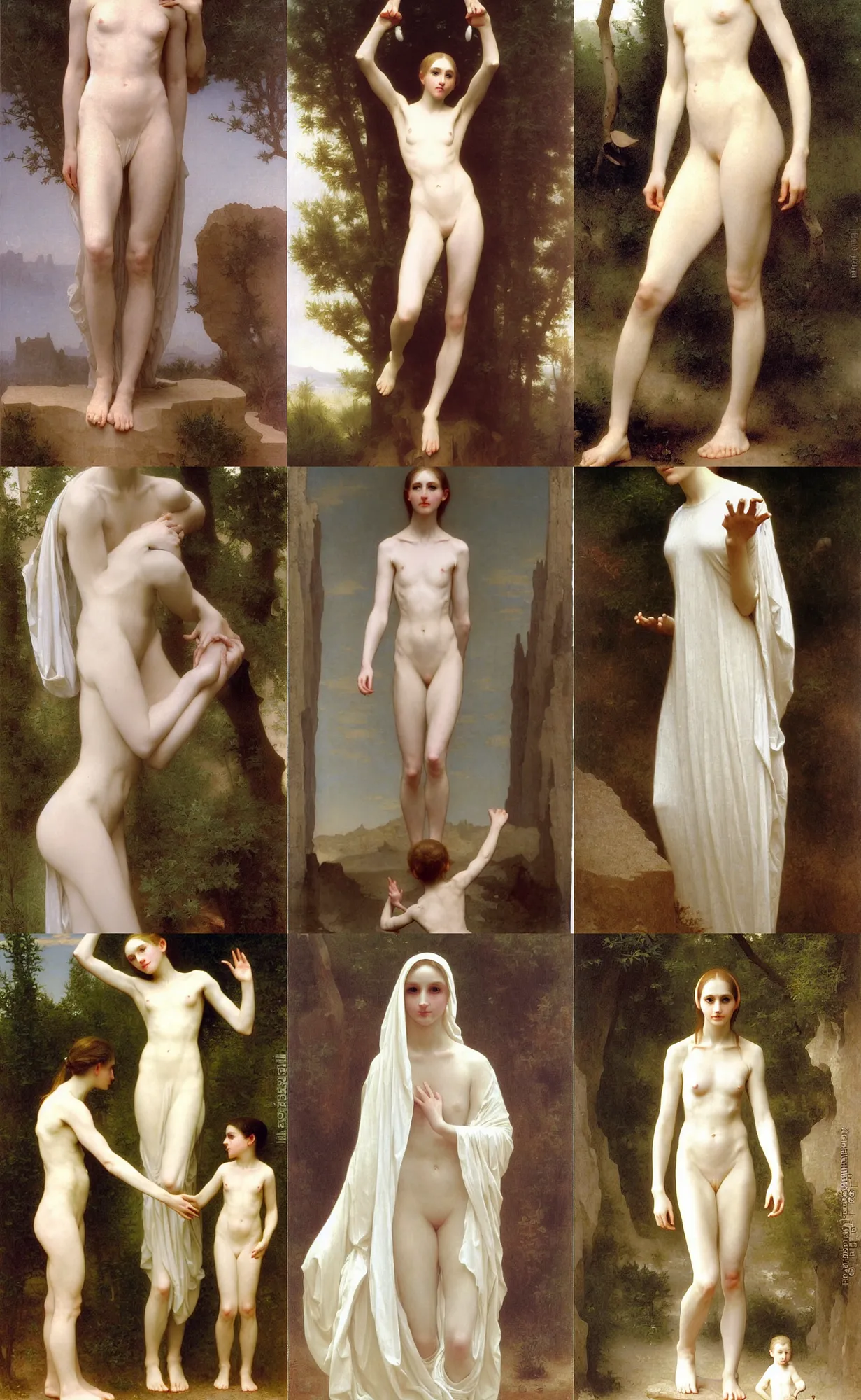 Prompt: pale alien girl slender athletic wearing white cloth, bouguereau