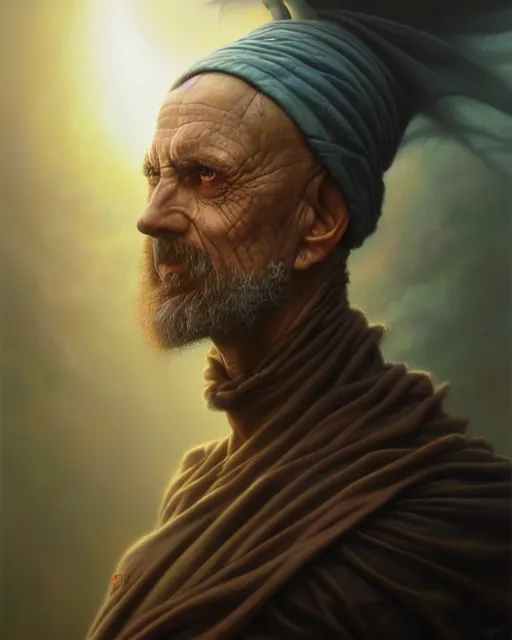 Image similar to a detailed portrait 3 / 4 profile of a sorcerer by tomasz alen kopera and peter mohrbacher