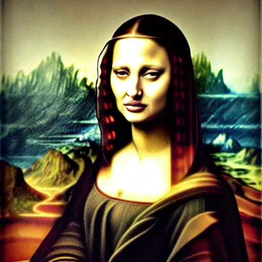 Image similar to an amazing award winning photo of angelina jolie as mona lisa