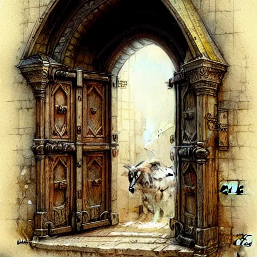 Image similar to ( ( ( ( ( complex medieval ornate door. muted colors. ) ) ) ) ) by jean - baptiste monge!!!!!!!!!!!!!!!!!!!!!!!!!!! high resolution