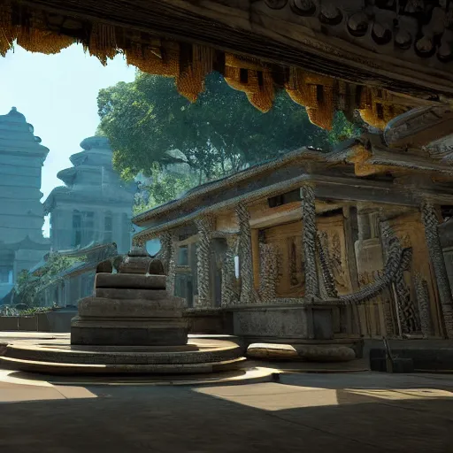 Image similar to dolby vision, unreal engine 5, 8k, snake snaped temple,