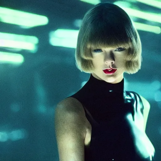 Prompt: Taylor Swift in Blade Runner, cyberpunk, cinematic film still