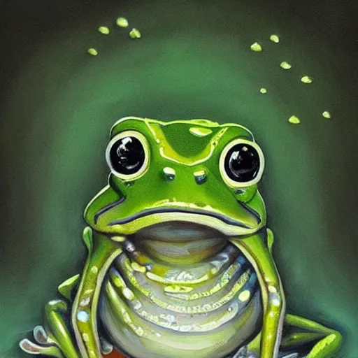 Image similar to a beautiful painting of singular frog frog dripping garden, trending on artstation