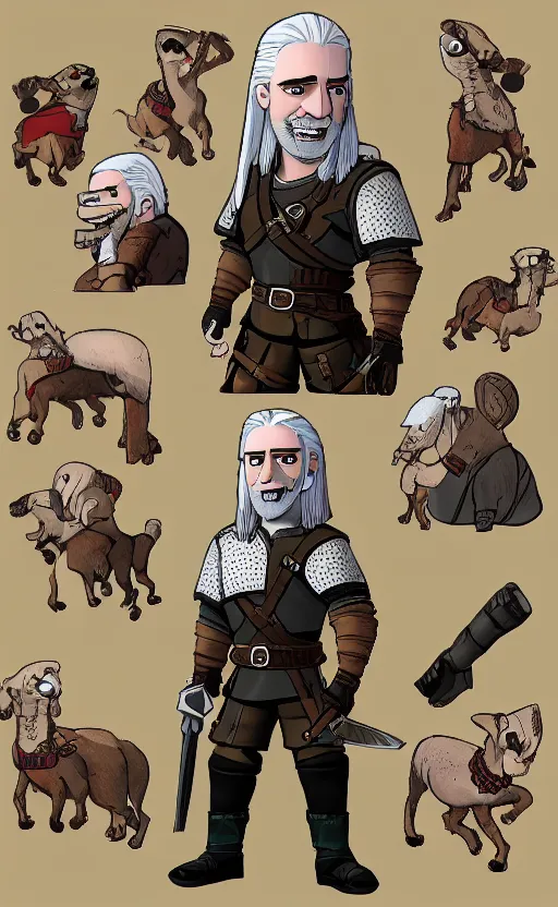 Image similar to Geralt of Rivia in the style of Wallace and Gromit animation