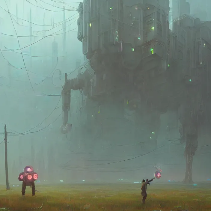 Prompt: elvish robot, foggy, extremely detailed, sharp focus, pastel colors, intricate, realistic, smooth, volumetric lighting, digital painting, by simon stalenhag