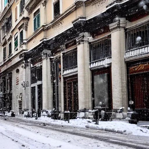 Image similar to The city of Rome under the snow on August. Although it's summer, it's snowing everywhere on the entire cityscape of Rome