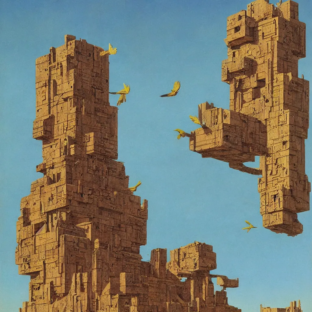 Prompt: a single! colorful!! old wooden bird tower clear empty sky, a high contrast!! ultradetailed photorealistic painting by dean ellis, roger dean and giorgio de chirico, hard lighting, masterpiece