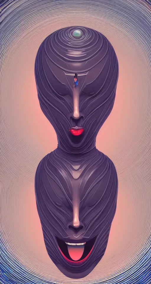 Image similar to art deco close up portait of stylish head with big mouth surrounded by spheres, rain like a dream digital painting curvalinear clothing cinematic dramatic fluid lines otherworldly vaporwave interesting details epic composition by artgerm anton pieck