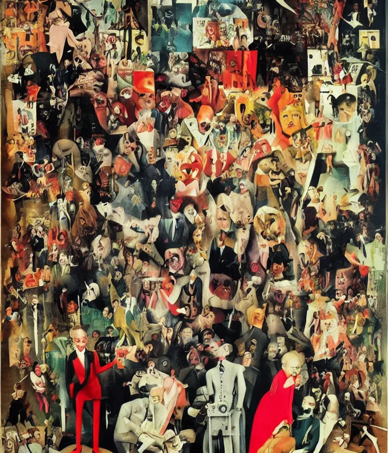 Image similar to Beautiful colorful Dada Horror Movie Poster made for the film Society (1989) starring mutant rich people, Dadaist!! collage and oil painting by George Grosz and Hieronymous Bosch, trending on artstation dramatic lighting dada collage 8k