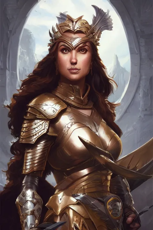 Image similar to amazon valkyrie athena, d & d, fantasy, portrait, highly detailed, headshot, digital painting, trending on artstation, concept art, sharp focus, illustration, art by artgerm and greg rutkowski and magali villeneuve