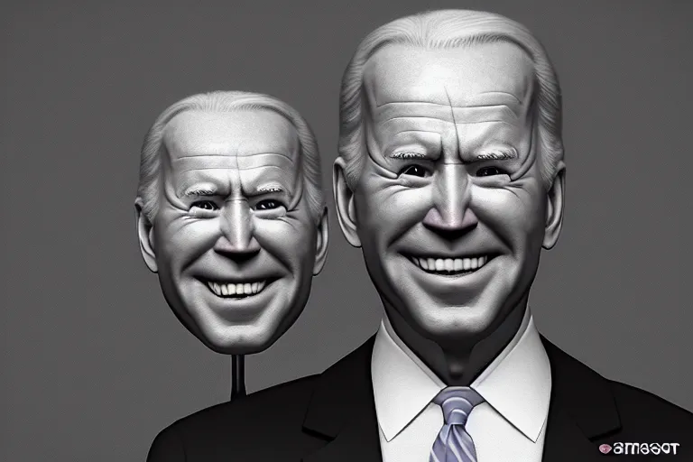 Prompt: creepy ugly hilarious 3 d surreal joe biden portrait, featured on artstation, cgsociety, unreal engine, octane, volumetric lighting, rtx on, intricately detailed, award - winning,