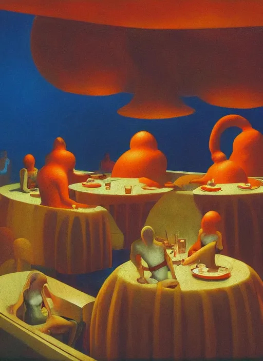 Image similar to spherical lava people at underwater restaurant Edward Hopper and James Gilleard, Zdzislaw Beksinski highly detailed