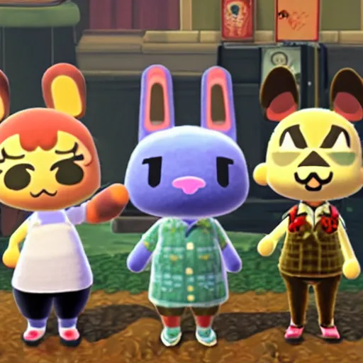 Prompt: a cursed image of animal crossing characters if they were in the game silent hill