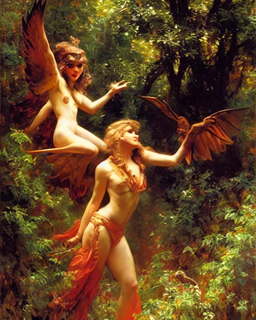 Prompt: griffon emerges from the enchanted forest, painting by gaston bussiere, craig mullins, j. c. leyendecker