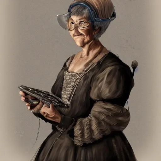 Image similar to Digital painting of a old 17th century old lady cyborg