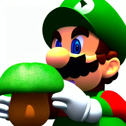 Image similar to 3 d render of mario eating a green and white mushroom