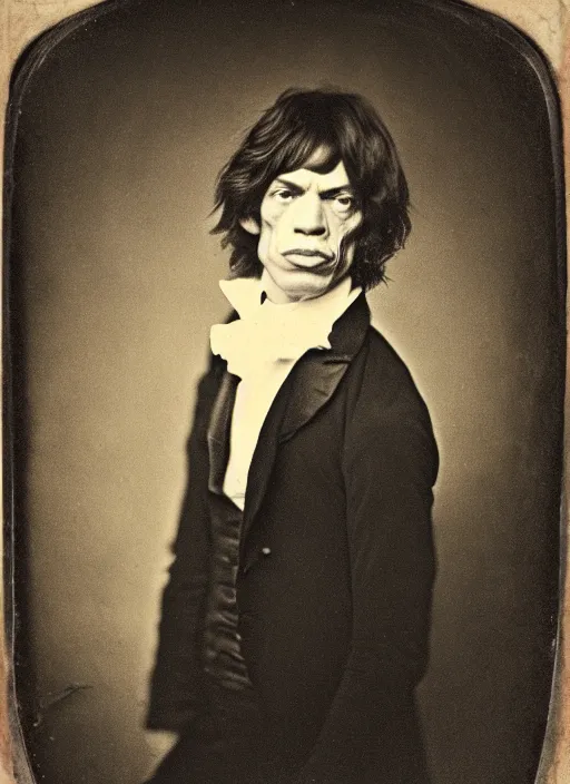Prompt: Mick Jagger, Daguerreotype, classical portrait, 1849