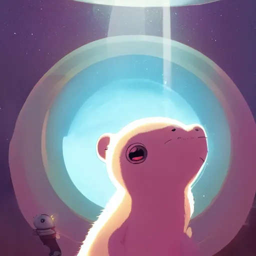 Image similar to baby harp seal fighting aliens in space, year 2 3 0 0, atey ghailan, goro fujita, studio ghibli, rim light, sharp lighting, clear focus, very coherent,